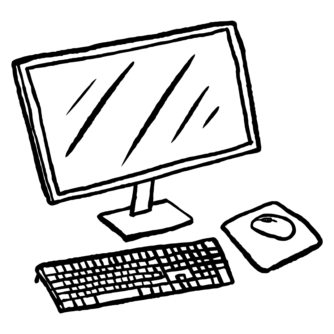Cartoon computer image in black and white