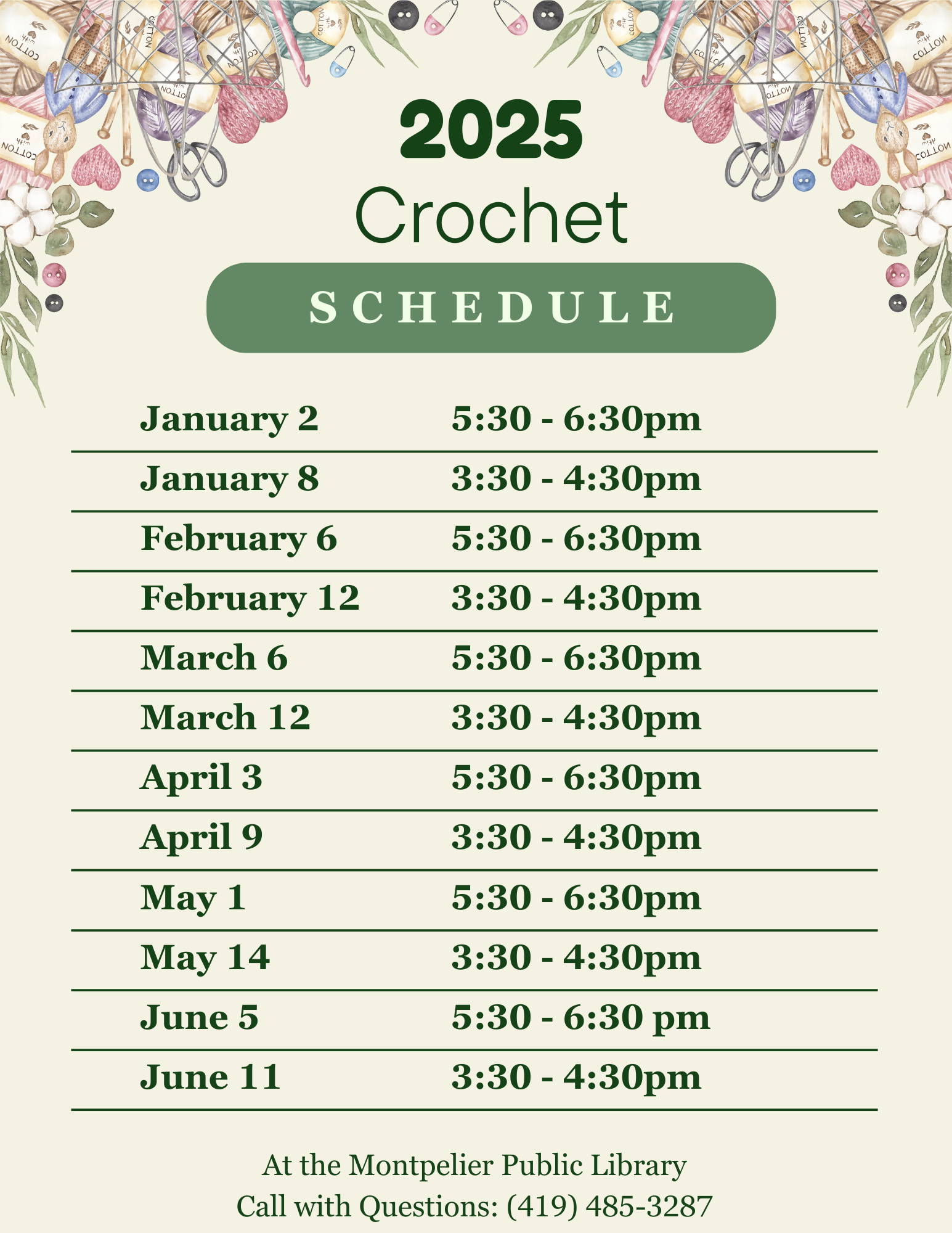 Crochet Schedule 2025