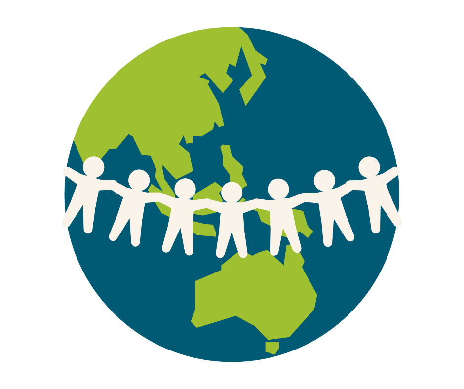 People holding hands around the earth